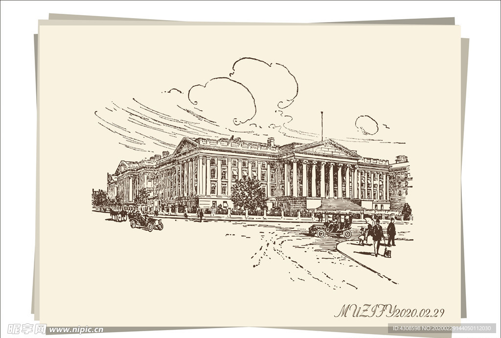 财政部大楼手绘稿