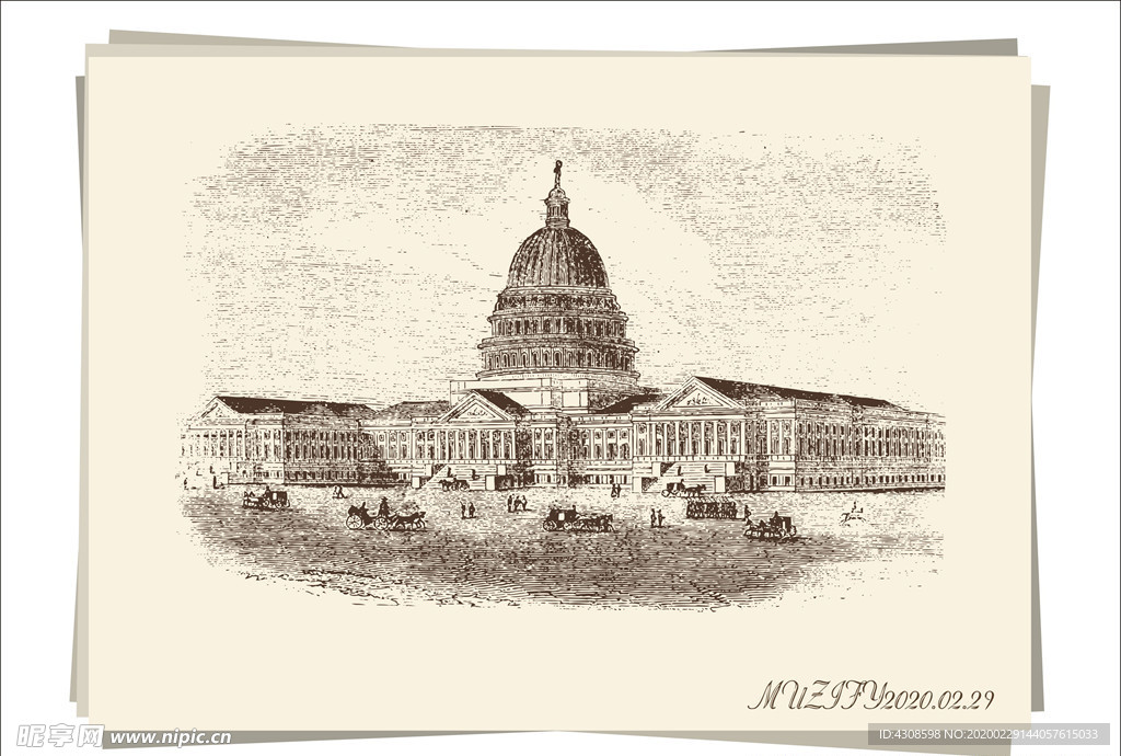 国会大厦手绘稿