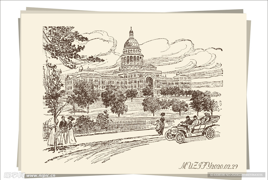 华盛顿州议会大厦手绘稿