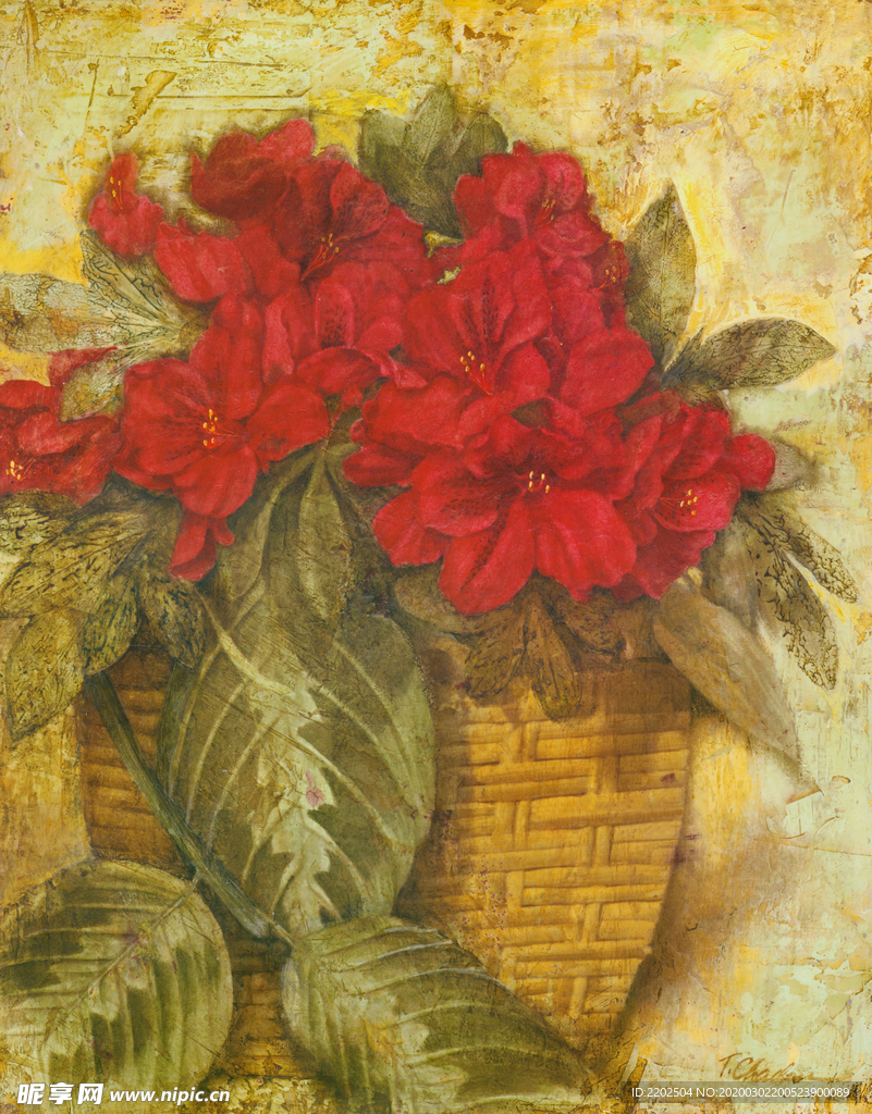 油画手绘插画 花卉装饰画