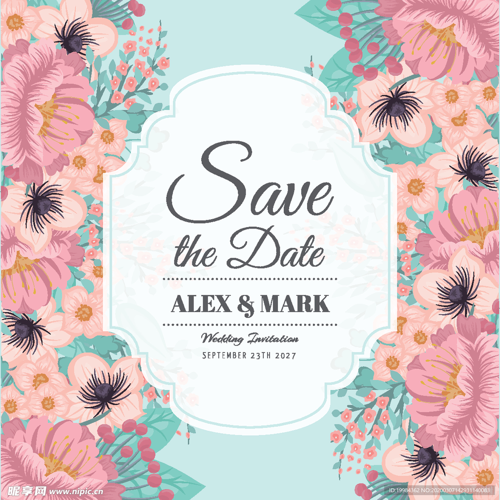 精美花朵边框贺卡 邀请函 卡片