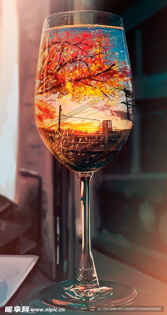 火烧云旭辉云霞杯中画面