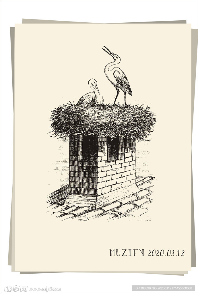 烟囱筑巢的白鹳