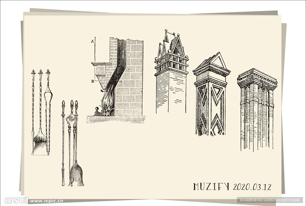 复古老式烟囱和烟灰扫帚