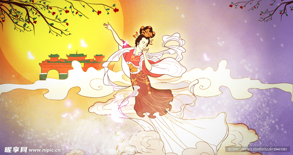 嫦娥奔月成语故事插画