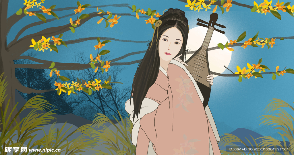 蒹葭伊人成语故事插画