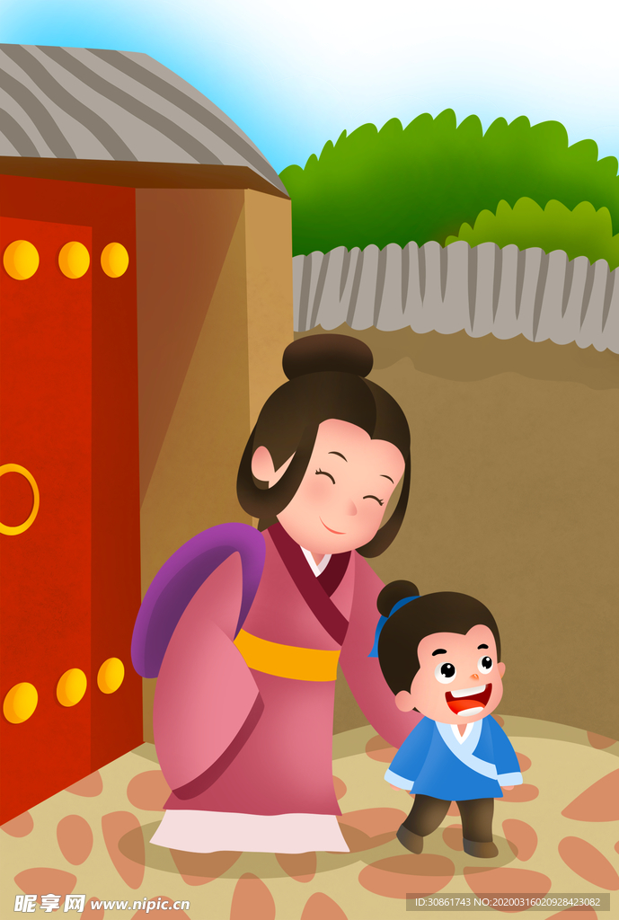 孟母三迁成语故事插画