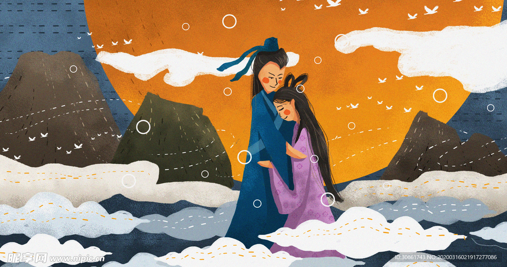 牛郎织女成语故事插画