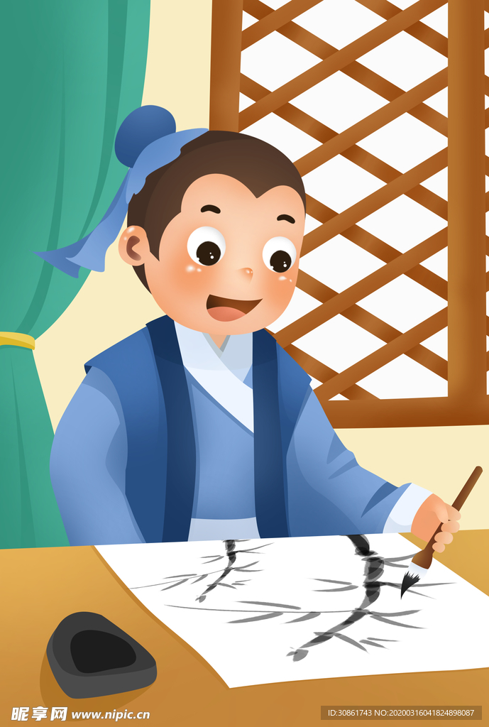 胸有成竹成语故事插画