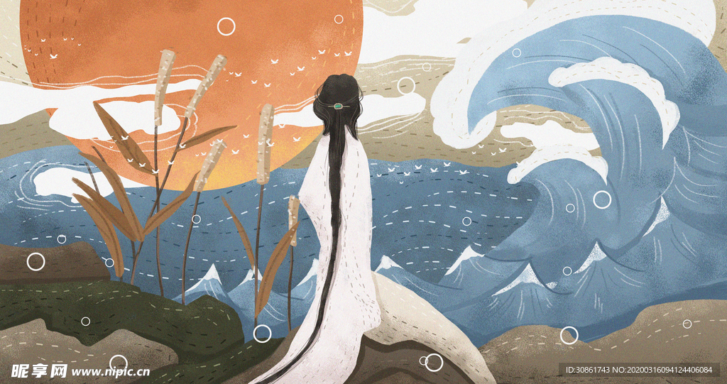 窈窕淑女成语故事插画