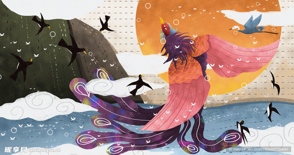 百鸟朝凤成语故事插画