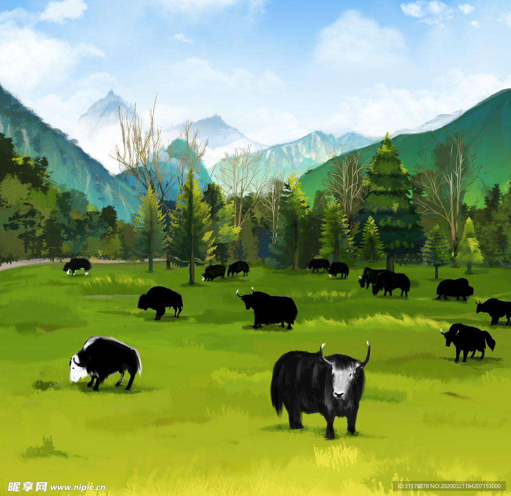 大草原奶牛包装插画