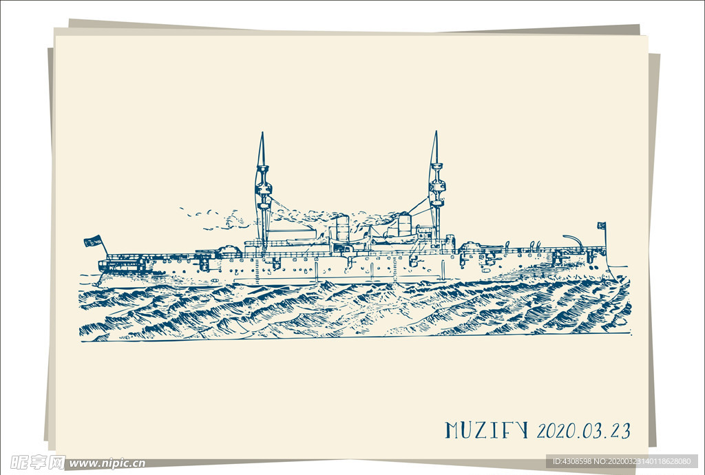 舰船邮轮手绘稿