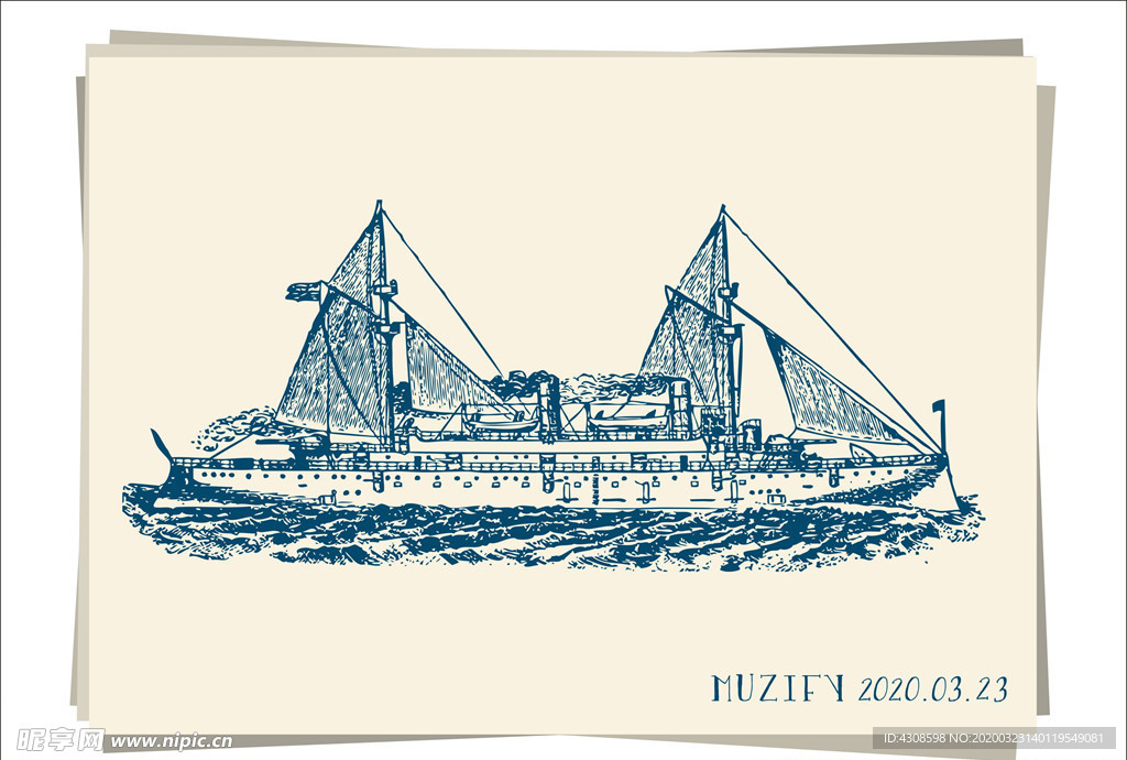 舰船邮轮手绘稿
