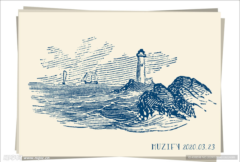 海边瞭望塔素描画