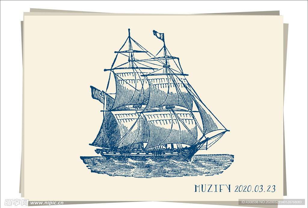 双层帆船邮轮手绘稿