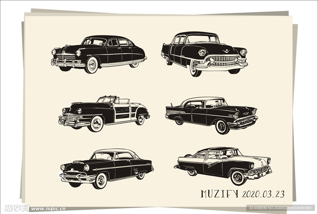 6款入复古老爷车手绘稿1