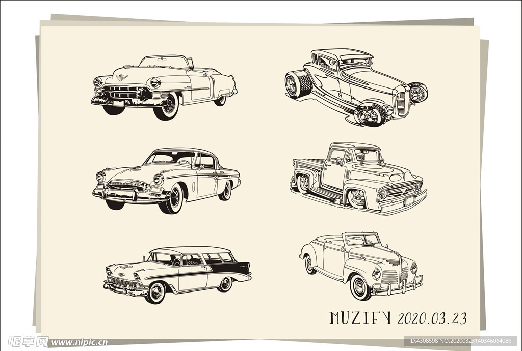 6款入复古老爷车手绘稿2