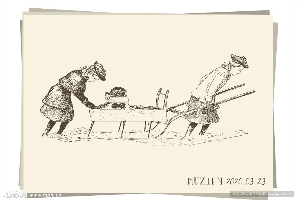 推雪橇的两个女子