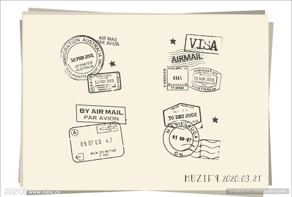 4款入复古邮戳素描画1