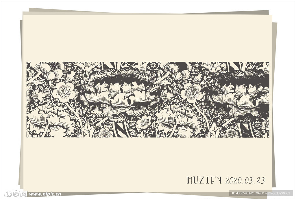 复古花卉底纹素描画