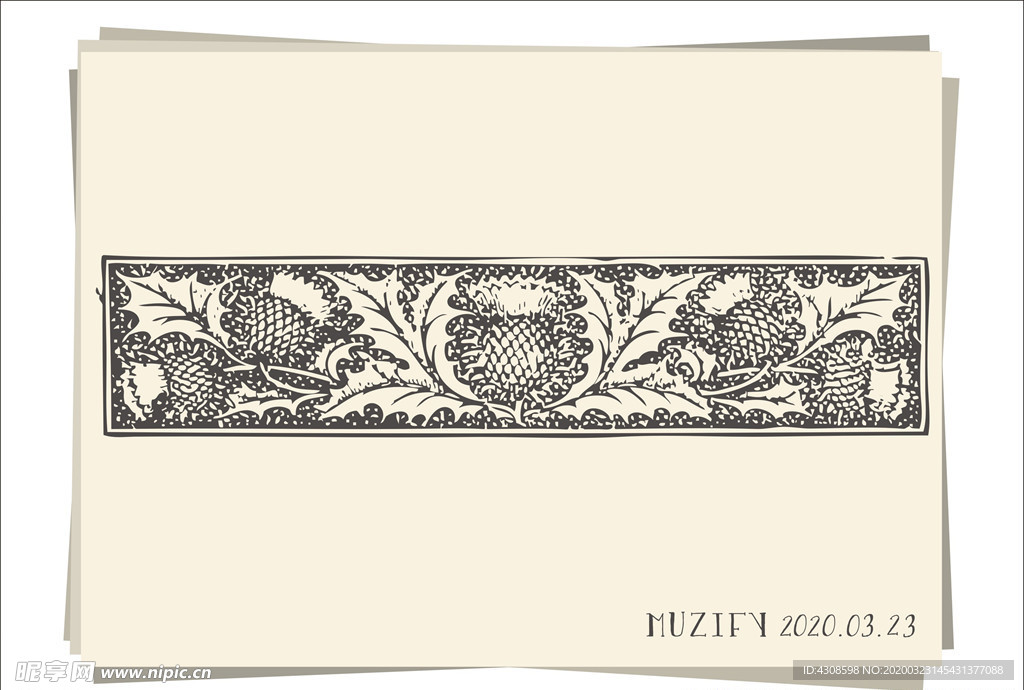 复古花卉花边素描画