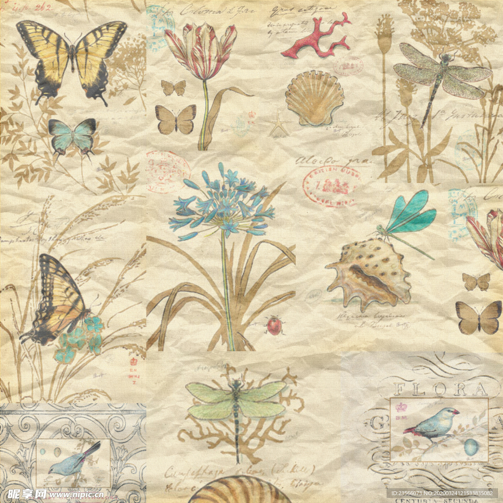 复古田园碎花图案背景