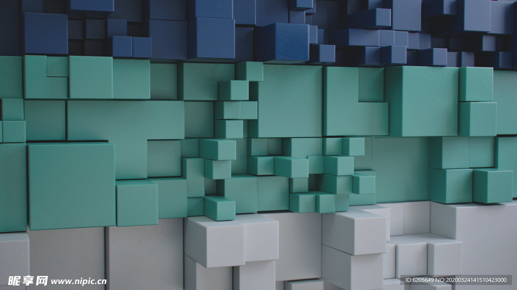 三维正方长方体组成的不规则墙面