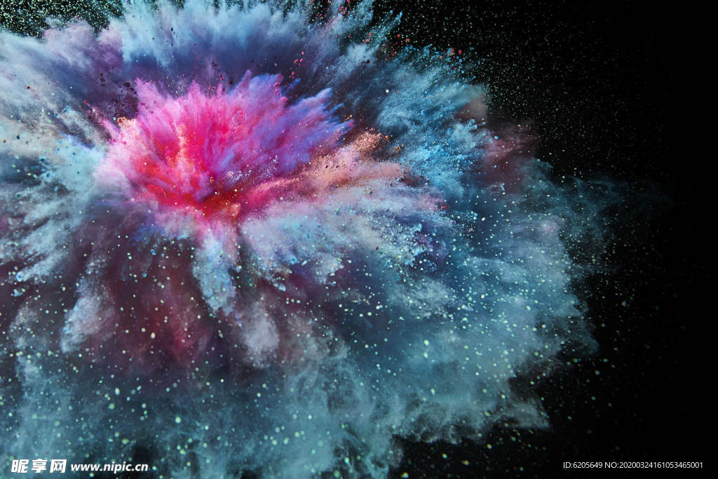 黑底红蓝花状粉末飞溅壁纸