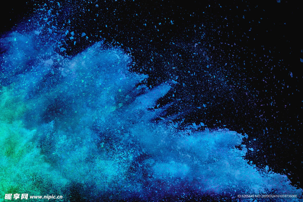 黑底蓝绿色粉末飞溅壁纸