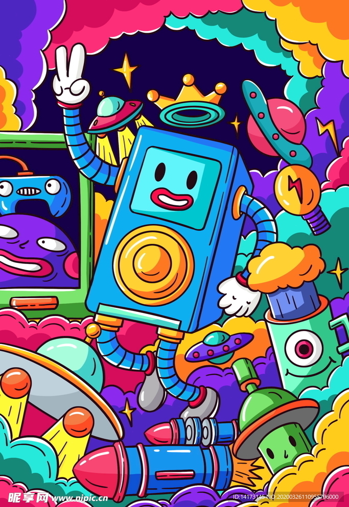 蒸汽波科技插画图片