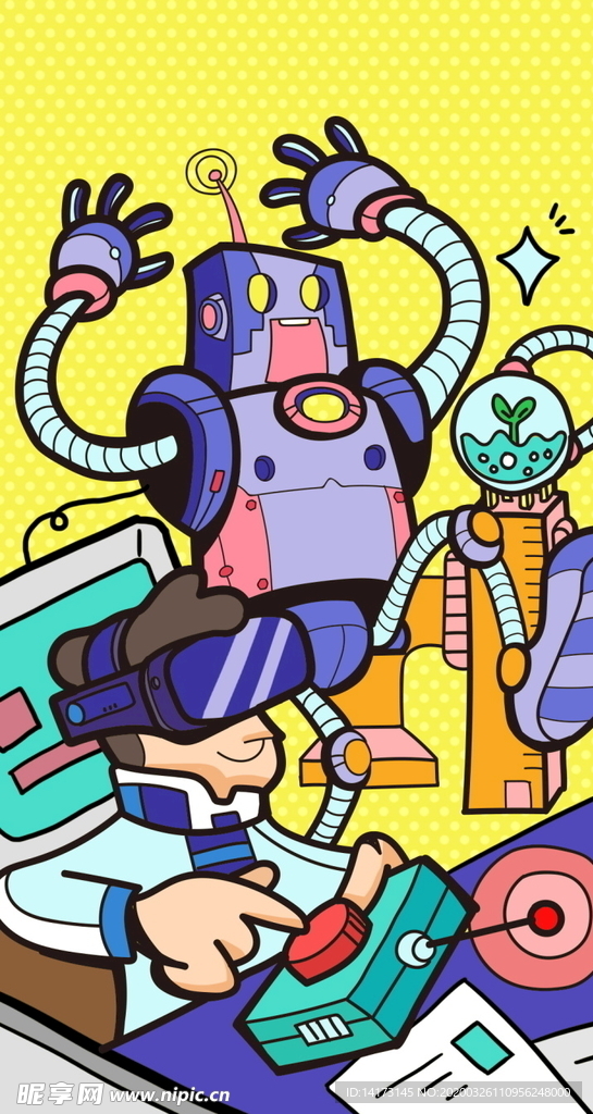 蒸汽波科技机器人插画图片
