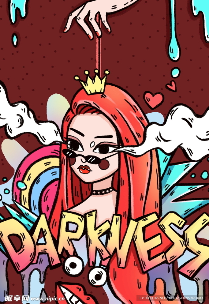 蒸汽波色彩美女插画海报