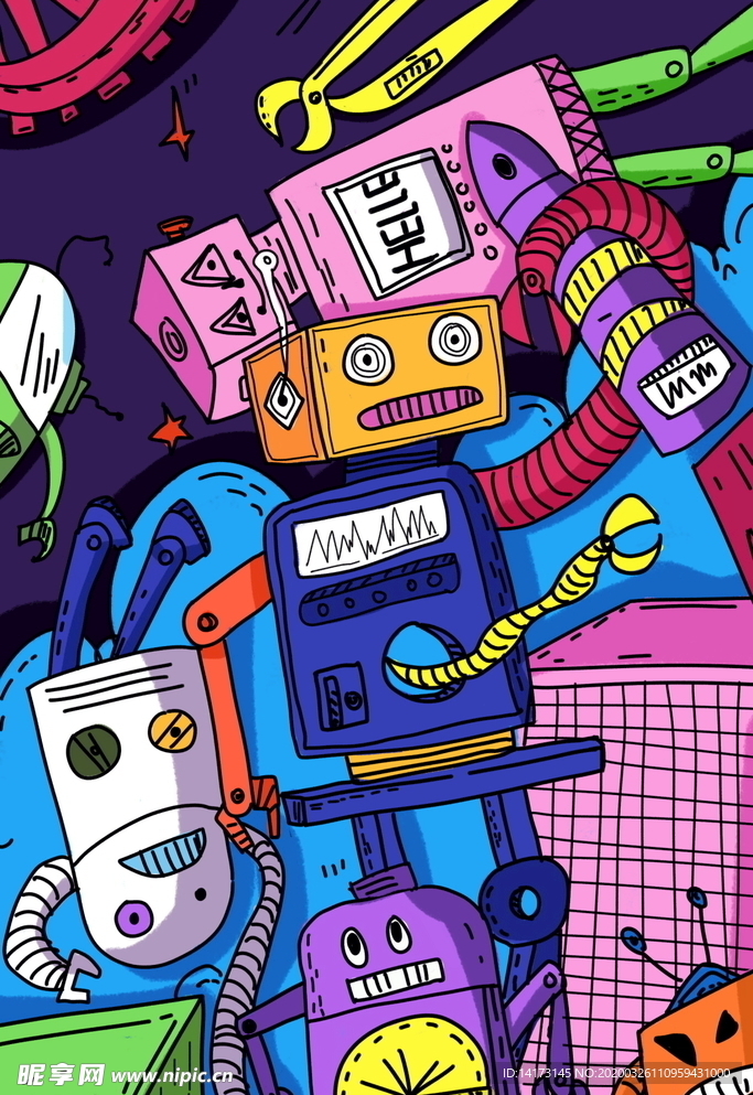 蒸汽波科技机器人插画图片