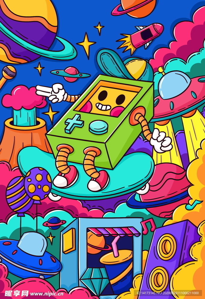 蒸汽波科技机器人插画图片