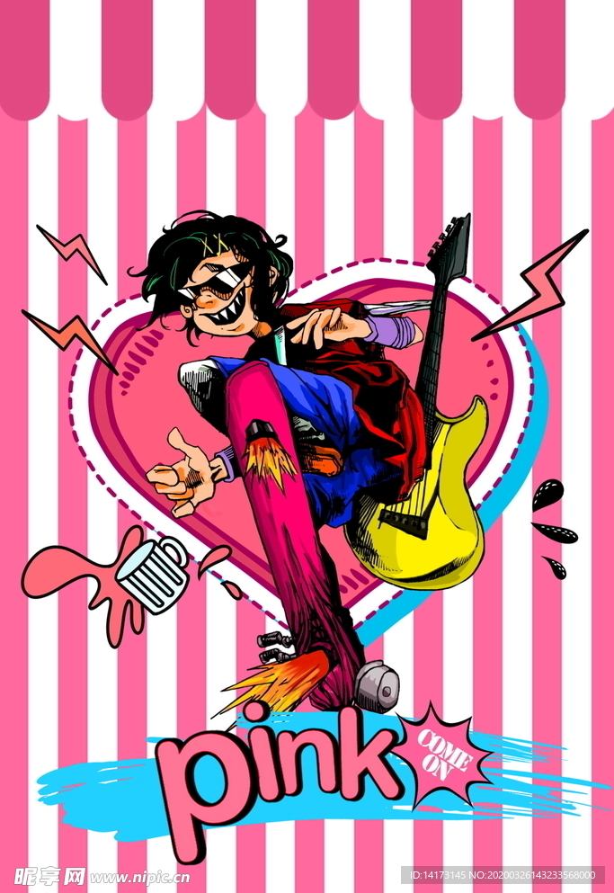 蒸汽波桃心音乐男子插画