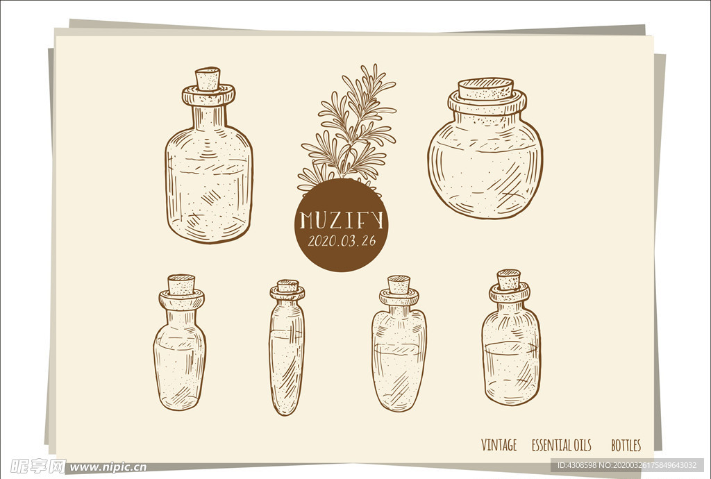 6款入复古玻璃瓶手绘稿