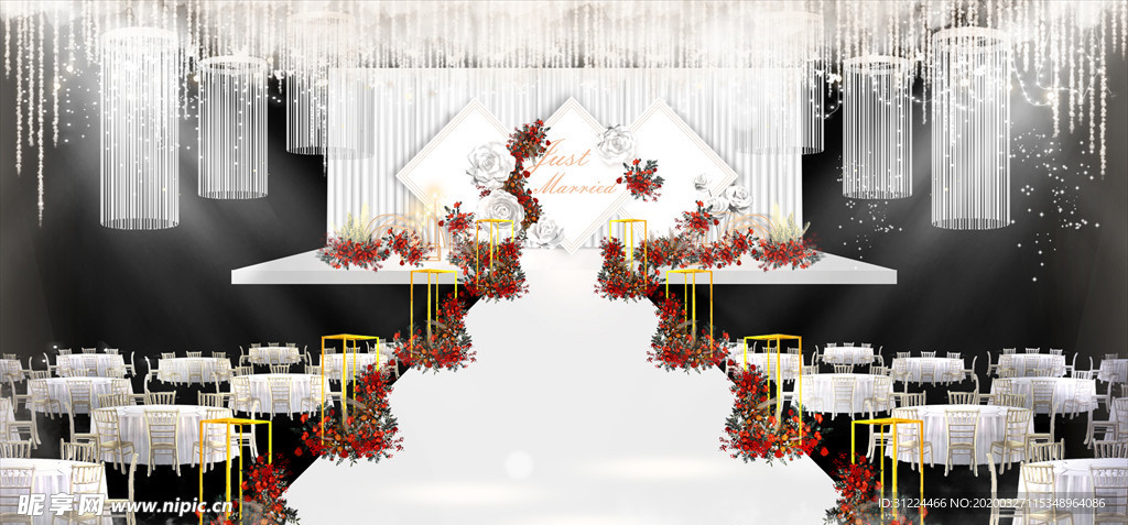 红白色几何主题婚礼