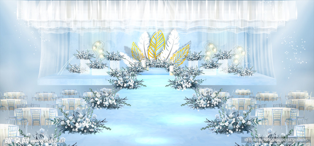 雾霾蓝浅蓝色系婚礼效果图