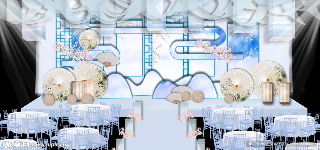 水墨新中国风婚礼设计背景