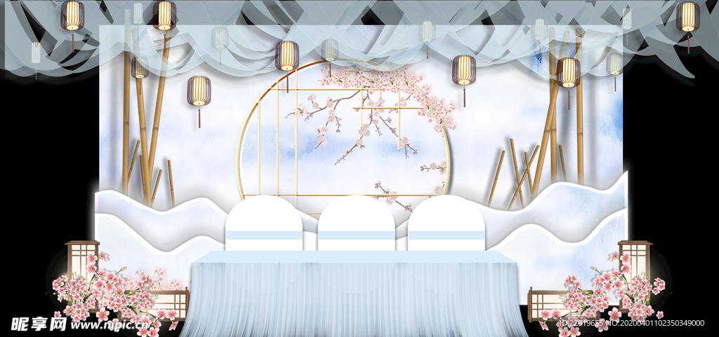 水墨新中国风婚礼设计背景