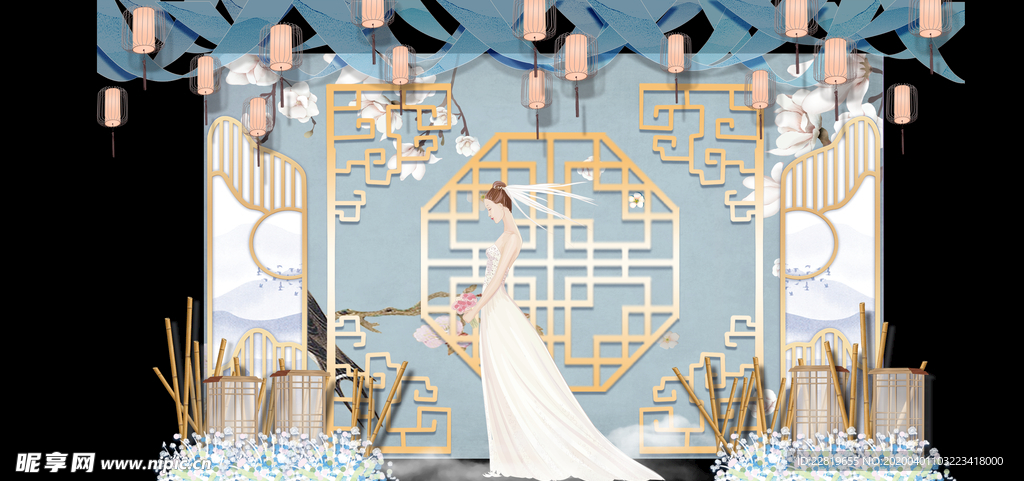 水墨新中国风婚礼设计背景