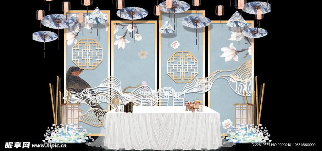 水墨新中国风婚礼设计背景