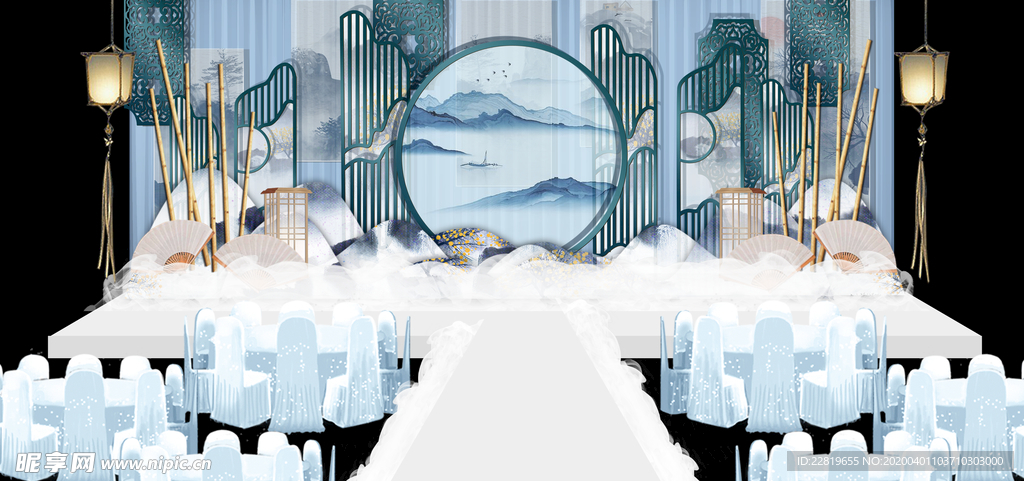 水墨新中国风婚礼设计背景