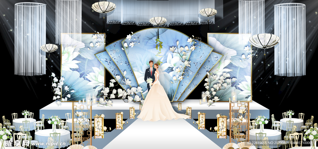 水墨新中国风婚礼设计背景