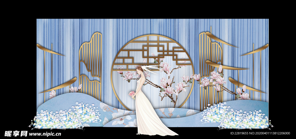 水墨新中国风婚礼设计背景