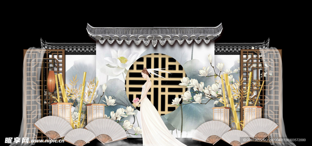 水墨新中国风婚礼设计背景