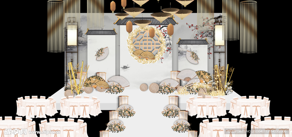 水墨新中国风婚礼设计背景