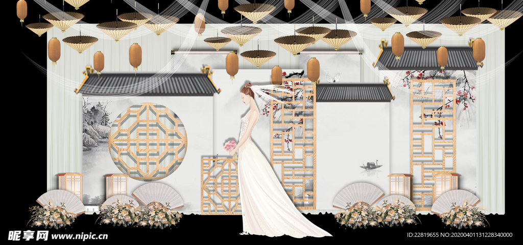 水墨新中国风婚礼设计背景