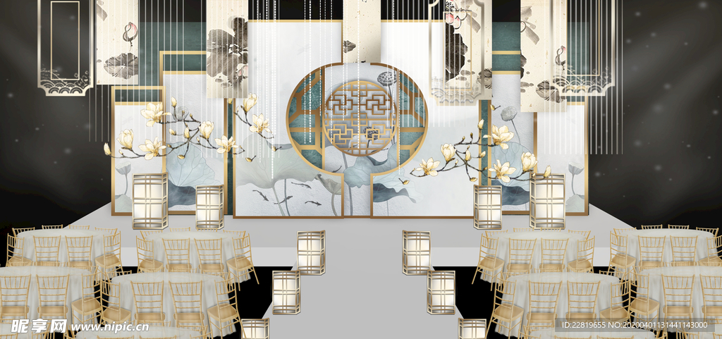 水墨新中国风婚礼设计背景